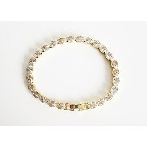 Gold Oval CZ Tennis Bracelet